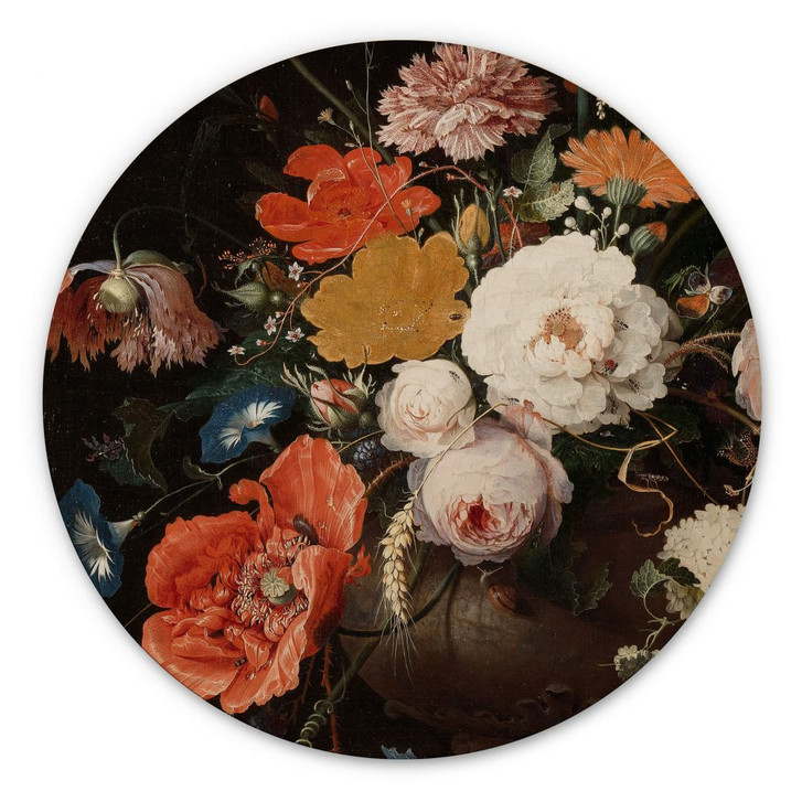 Holzbild Mignon - Stillleben mit Blumen und einer Uhr - Rund - WA302755