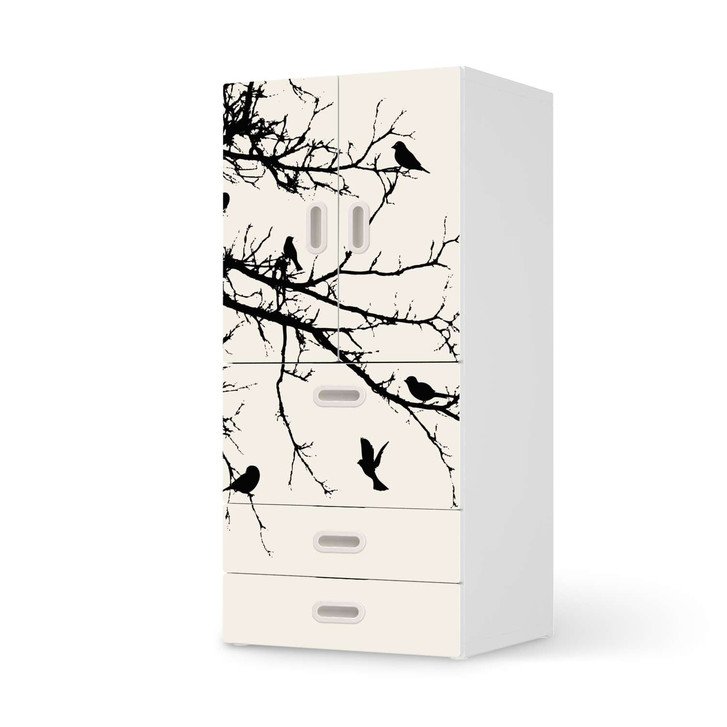 Möbelfolie IKEA Stuva / Fritids - 3 Schubladen und 2 kleinen Türen - Tree and Birds 1 - CR117639