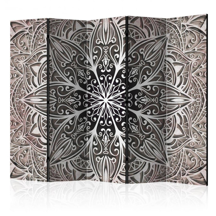 Paravent, Raumteiler freistehend, Trennwand - Federn (Rosa), 5-teilig - 225 x 172 cm - WA453564
