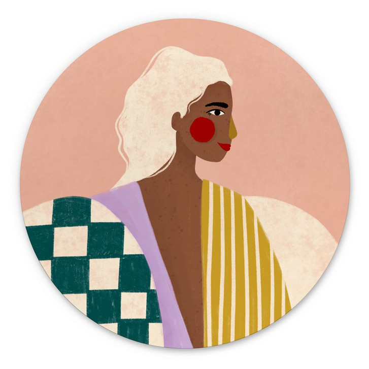 Wandbild Frau in Mustern: Eine moderne Ikone - Müller - Rund -Alu-Dibond - WA431356