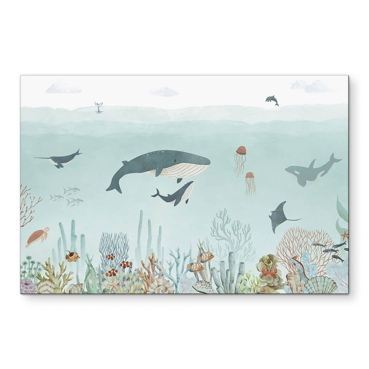 Wandbild Unterwasser-Abenteuer mit Meerestieren - Blau - Oliver Robins - Alu-Dibond - WA435266