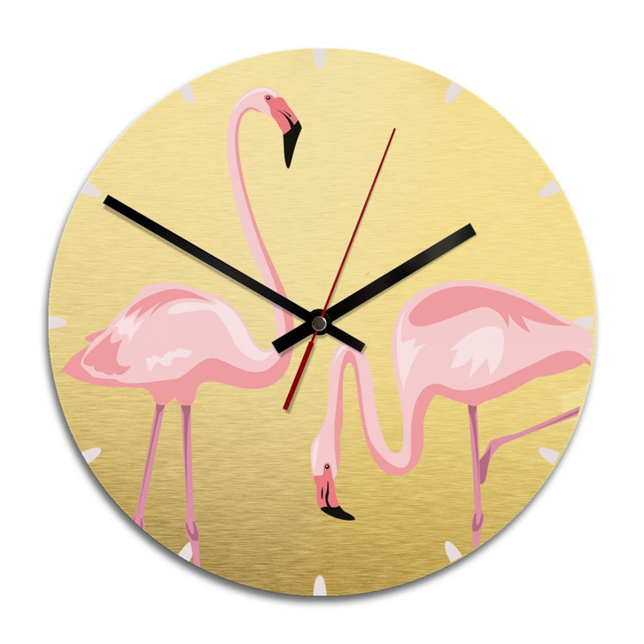 Wanduhr Alu-Dibond-Goldeffekt - Flamingo 04 - Ø 28cm - WA243296