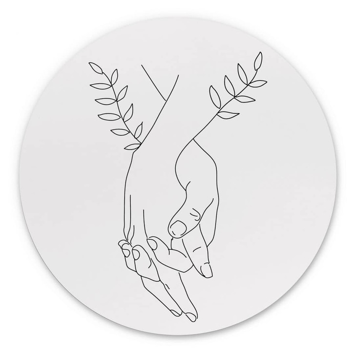 Wandbild Line Art - Liebespaar Händchen haltend - Lizde - Alu-Dibond - Rund - WA422216