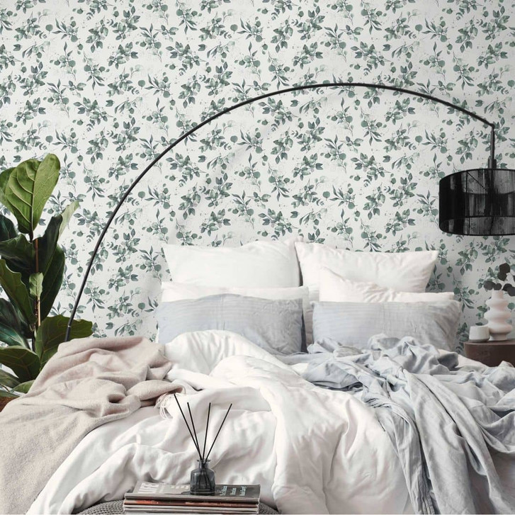 Florale Aquarell-Tapete Grün Grau – Vliestapete mit Blättern – Botanisches Muster - WA465226