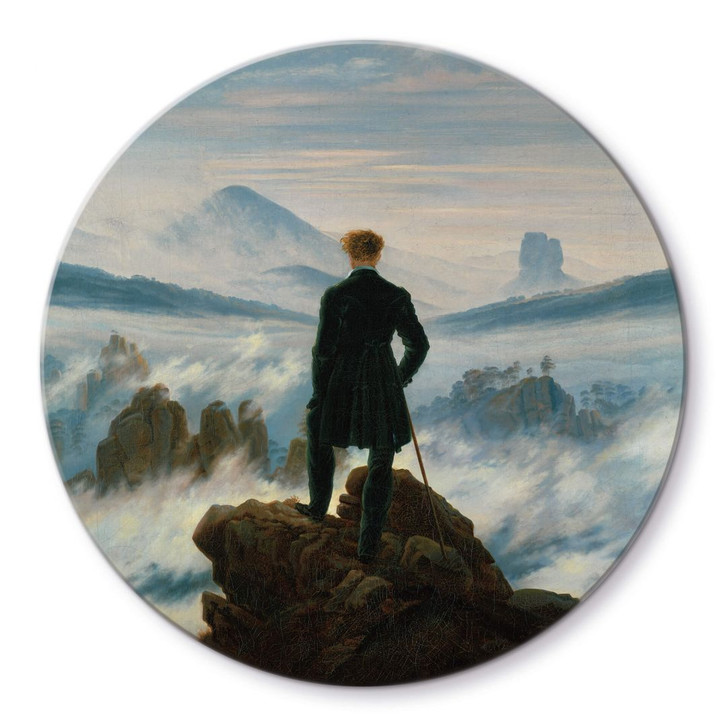 Glasbild Friedrich - Der Wanderer über dem Nebelmeer - Rund - WA354013