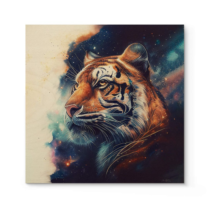 Holzbild Heine - Tiger im Sternenhimmel - Quadratisch - WA401607