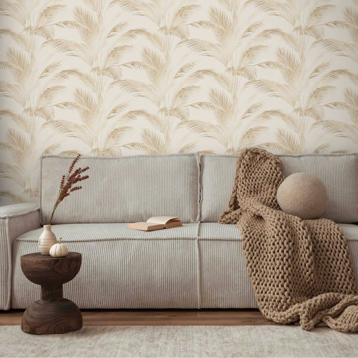 Palmen-Tapete Beige Creme - Vliestapete mit tropischem Muster in Naturtönen - WA458926