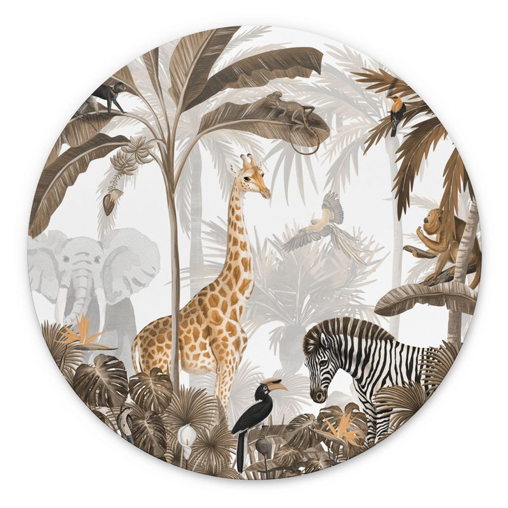 Rundes Wandbild Kikki Belle - Dschungel Jive - Sepia - Alu-Dibond - WA394574