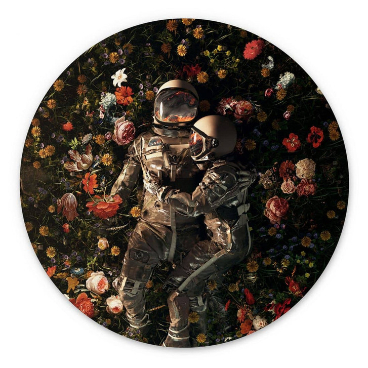Wandbild Astronauten auf einer Blumenwiese - Nicebleed - Alu-Dibond - Rund - WA395208
