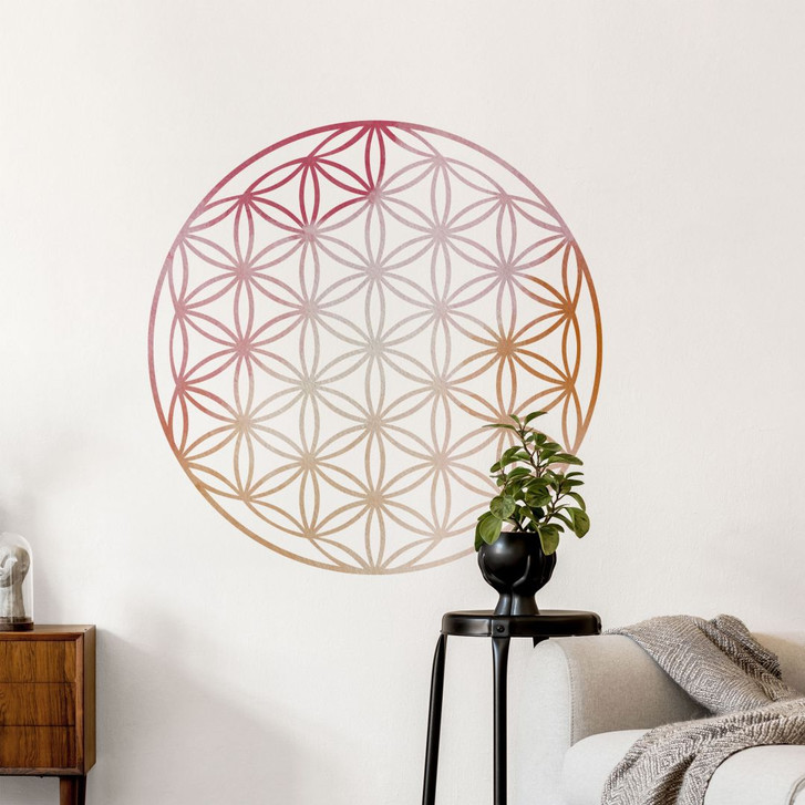 Wandtattoo Lebensblume Aquarell orange-rosa - Rund - Ø 90 cm - RS103295