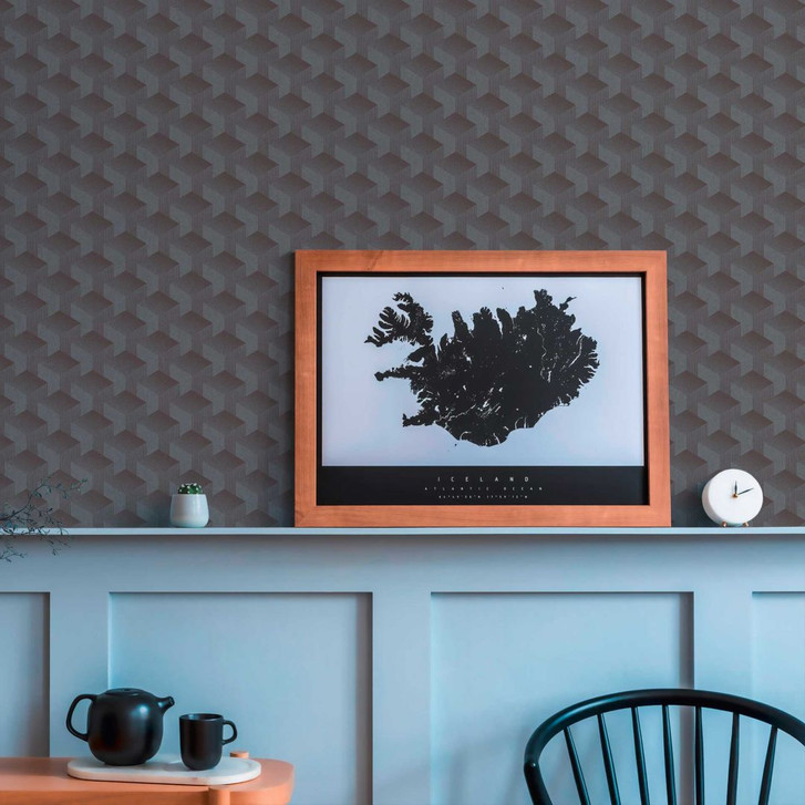 Grafiktapete Dunkelgrau - Retro-Tapete mit 3D-Effekt - Vliestapete Wohnzimmer Schlafzimmer - WA395977