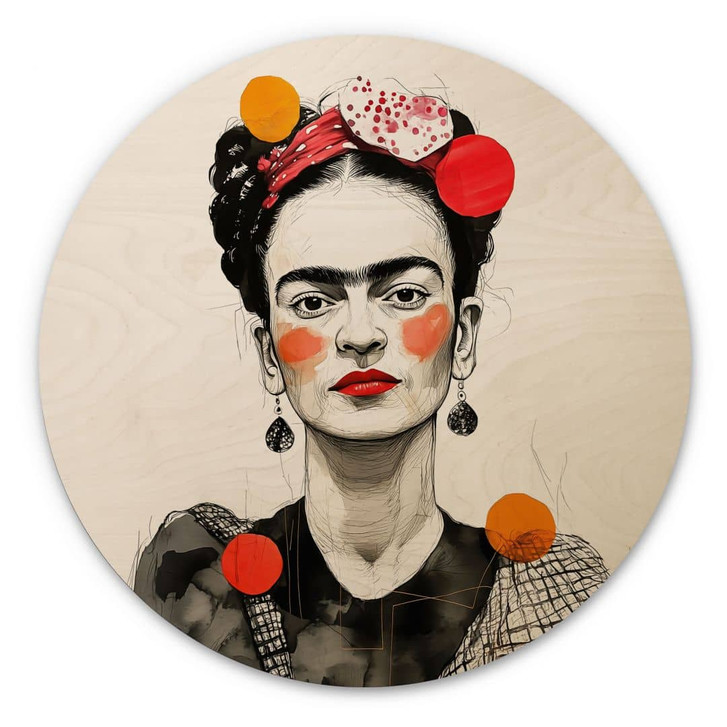 Holzbild Frida Kahlo Pop-Art Porträt - Jaszke - Rund - WA459573