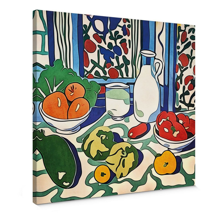 Leinwandbild Obst und Gemüse auf dem Küchentisch - Inspiriert von Matisse - Zamart - WA405205