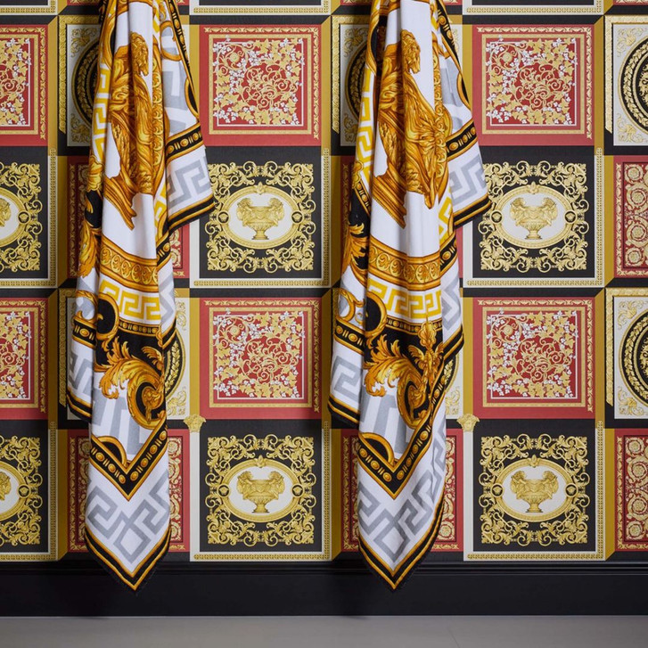 Versace Home Luxus Tapete Rot Gold Schwarz Designer Mustertapete klassisch Barock - WA382497