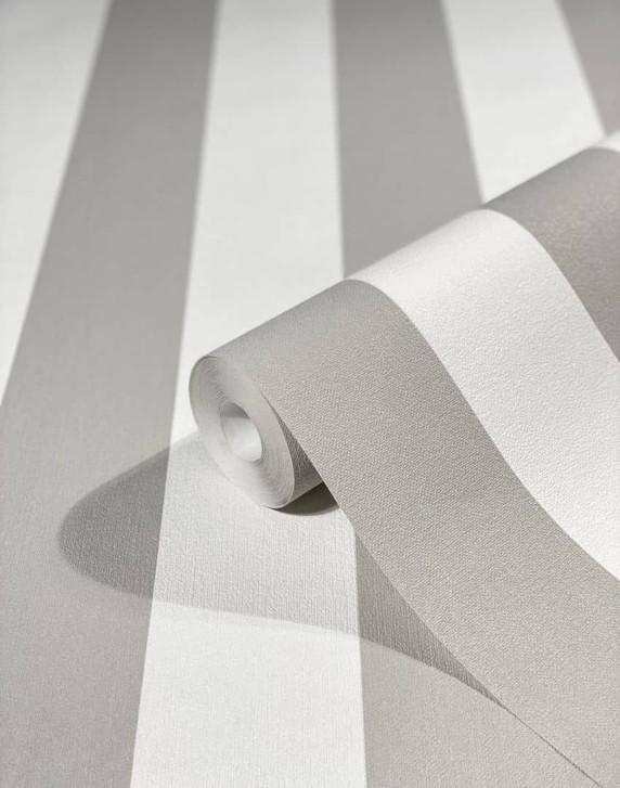 Vliestapete mit strukturierten Blockstreifen weiss, grau Streifen - WA508620