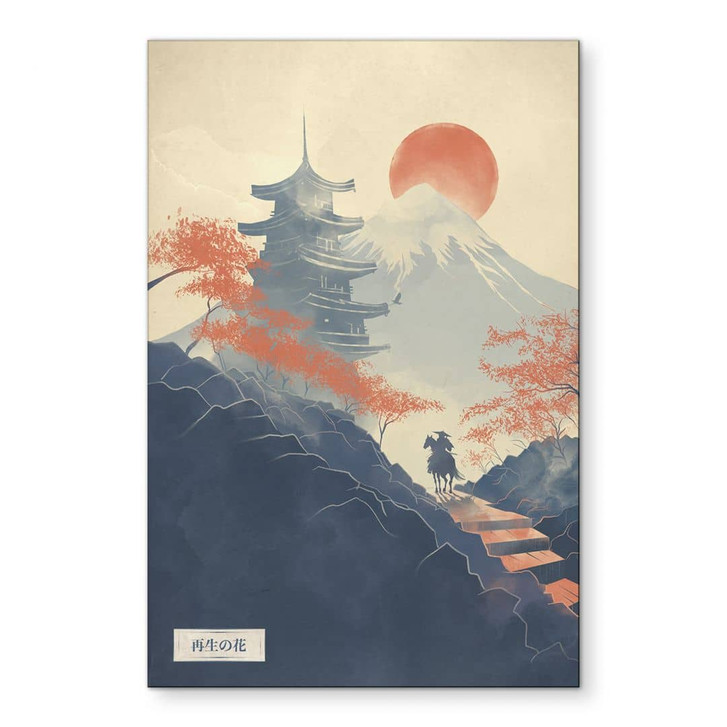 Wandbild Sonnenaufgang über der Pagode - Roze - Alu-Dibond - WA435214
