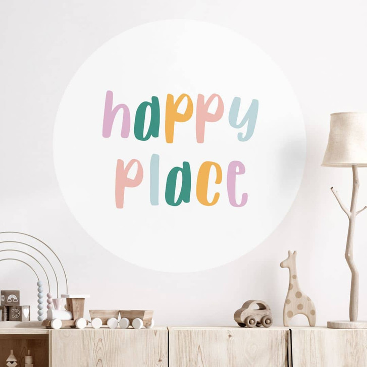 Wandtattoo Spruch - Happy place - Rund - WA413095