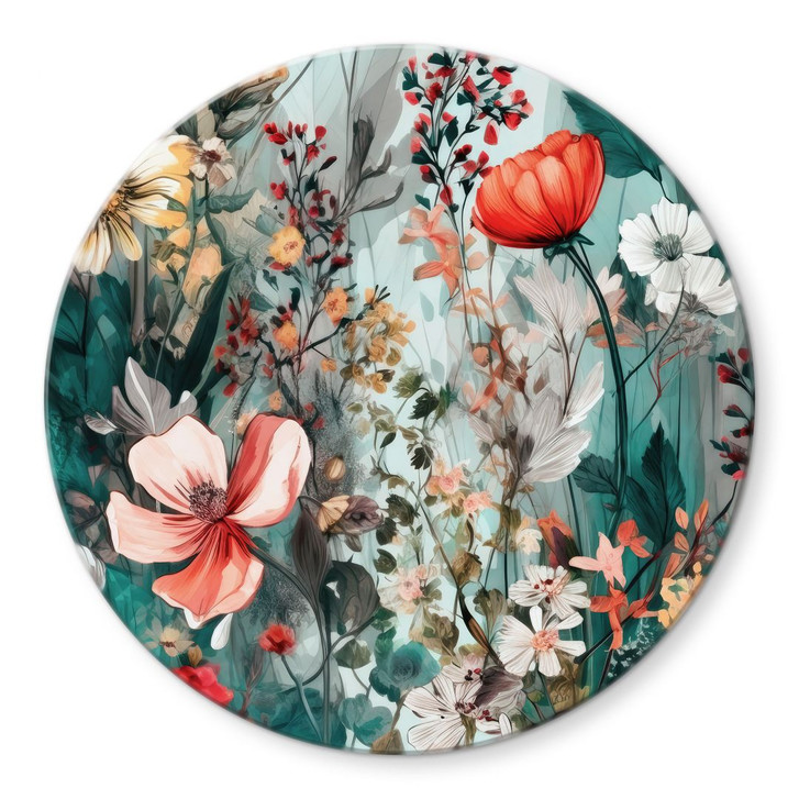Glasbild Frühlingswiese mit Blumen - Rund - Jaszke - WA399940