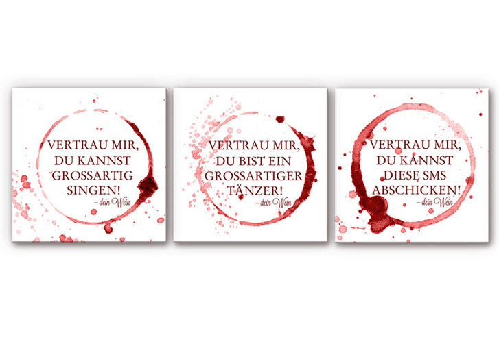Hartschaumbild Vertrau mir, dein Wein - quadratisch (3-teilig) - WA131147