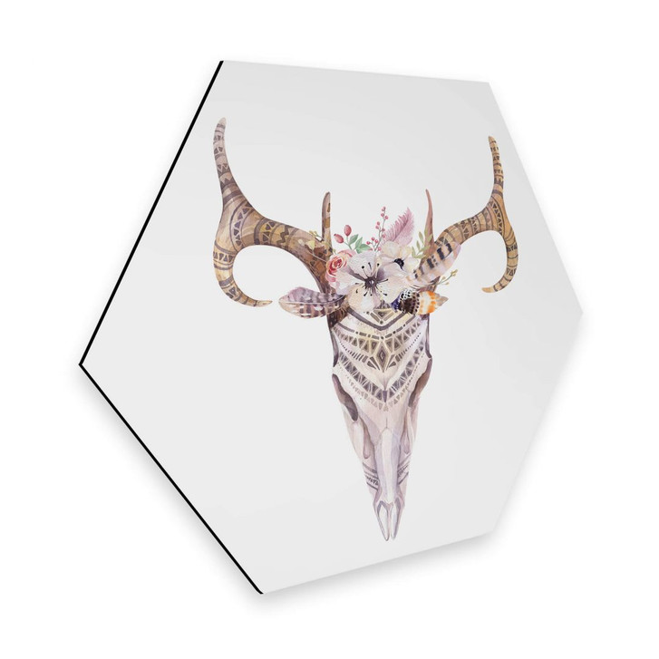 Hexagon - Alu-Dibond - Kvilis - Boho Skull Feder - WA262804
