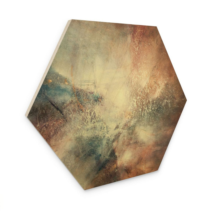 Hexagon Holzbild Abstrakter Nebel im Goldlicht - Schmucker - WA495540