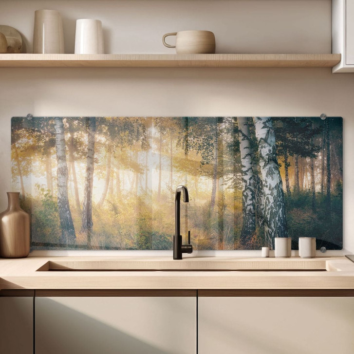 Spritzschutz Sonnenschein im Birkenwald - Kado - Panorama - WA429011