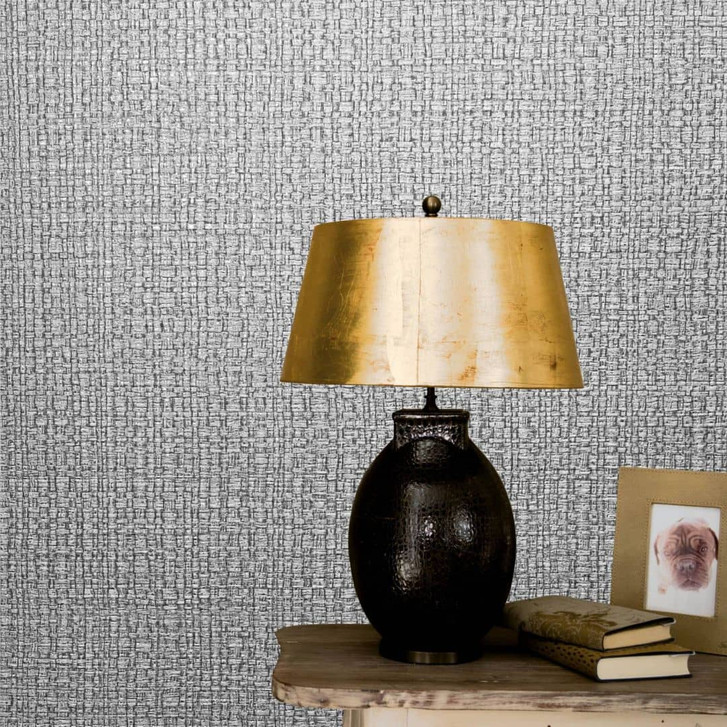 Vliestapete mit einem Bastgewebe und 3D-Effekt grau, silber Struktur - WA444505