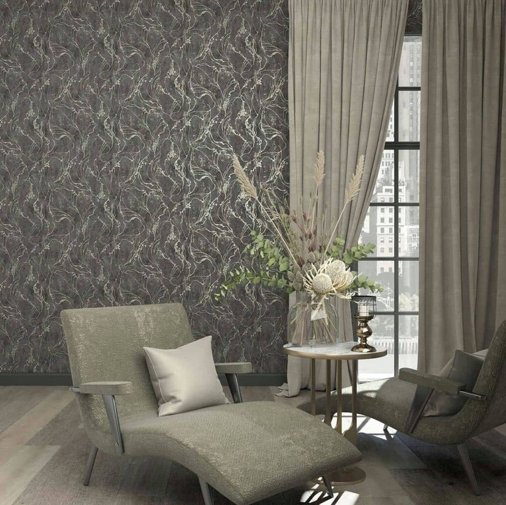 Vliestapete mit geschwungenen glänzenden Linien schwarz Grafik - WA450486