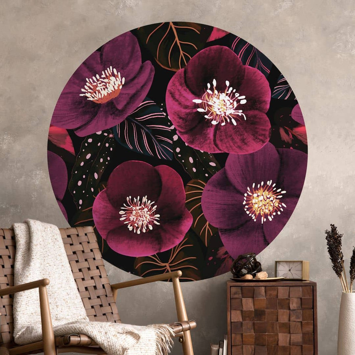 Wandtattoo Florale Blütenpracht in Purpurtönen - Anis Illustration - Rund - WA448383