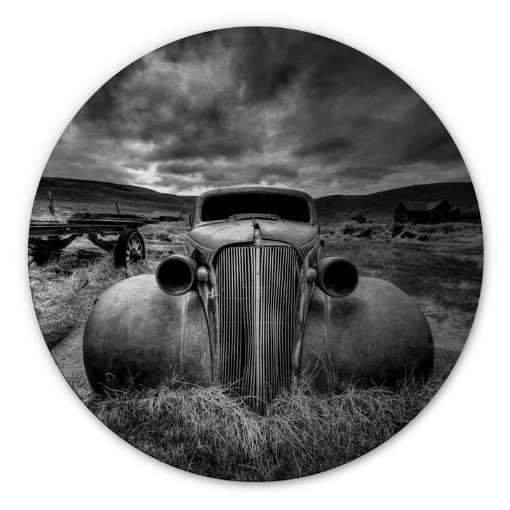 Alu-Dibond Bild mit Silbereffekt Schlipf - Zu alt zum Fahren - Rund - WA314106