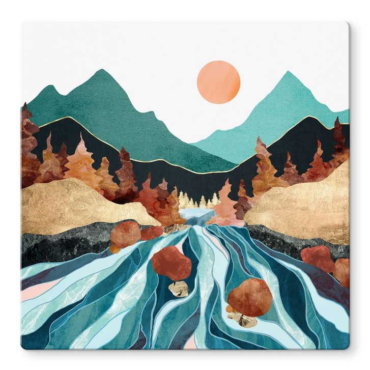 Glasbild Berg Land Fluss - SpaceFrog Designs - WA424861