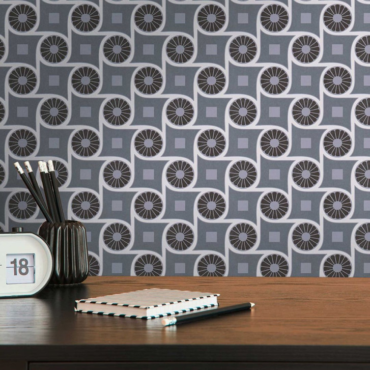 Grafik-Tapete mit Kreismuster Schwarz Weiss - Vliestapete im Retro-Stil - WA396221