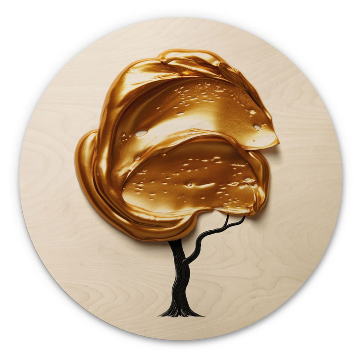 Holzbild Baum mit goldener 3D-Krone - Mielu - Rund - WA459577