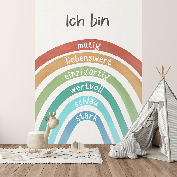 Kinderzimmer-Tapete mit Regenbogen und Selbstliebe-Sprüchen - WA516016