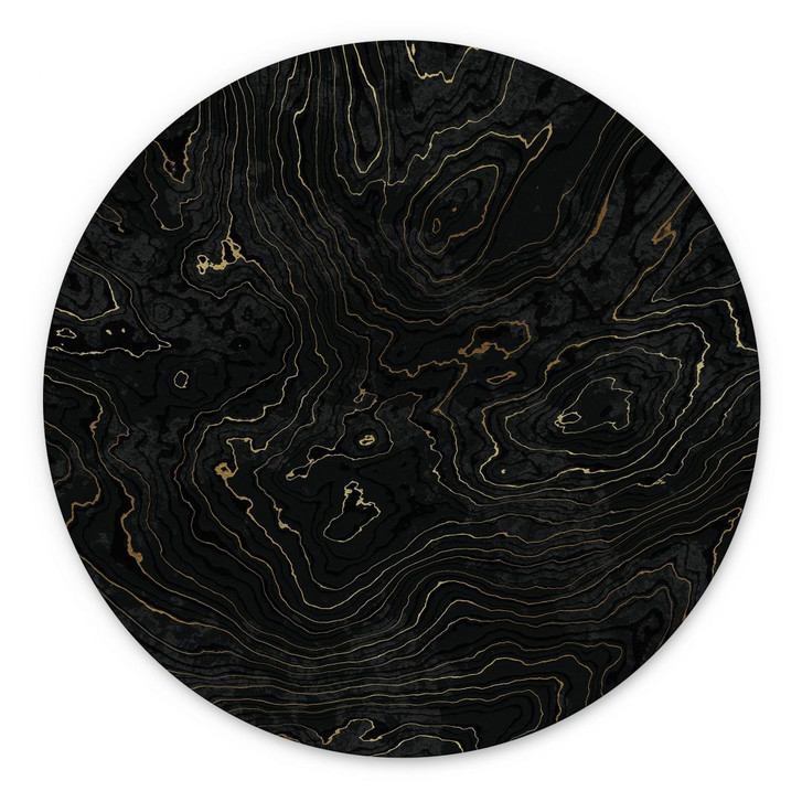 Wandbild Abstrakte Linien Schwarz-gold - Amini - Alu-Dibond Rund - WA491559