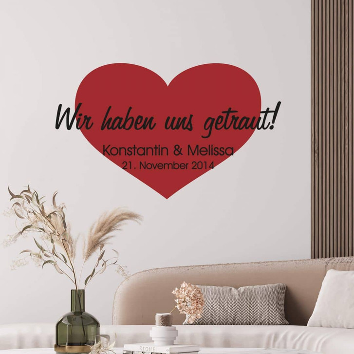 Wandtattoo & Name & Datum Wir haben uns getraut (2-farbig) - WA204031