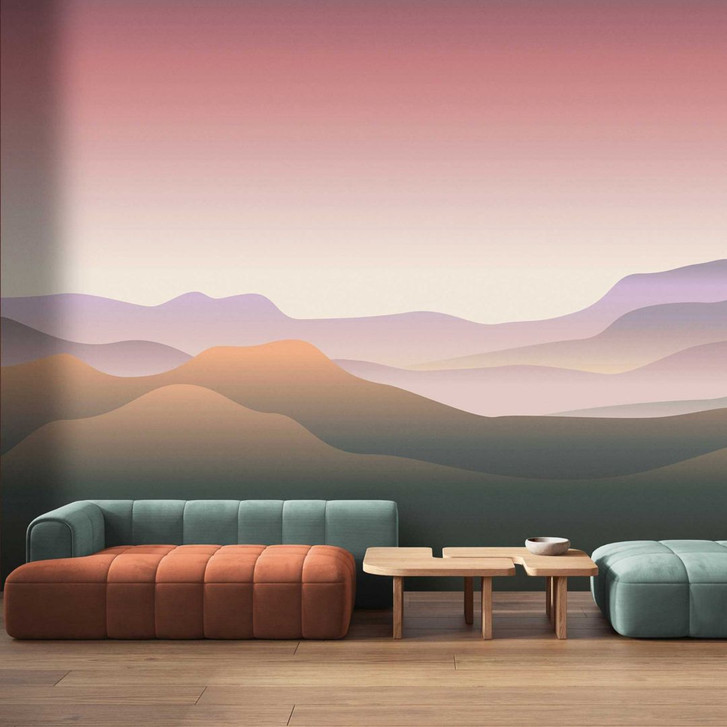 Fototapete Bergsilhouetten in Erdtönen mit Farbverlauf - Vliestapete - WA386050