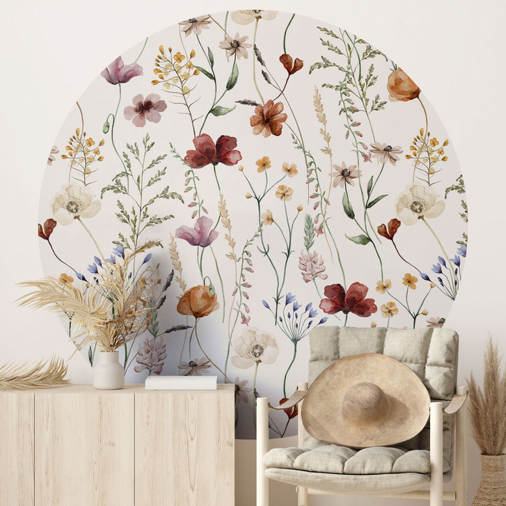 Fototapete Bunte Wildblumen - Florale Tapete - UN Designs - Rund - Selbstklebend/Vlies - WA416779
