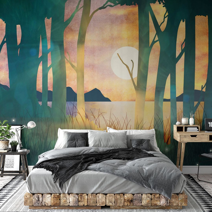 Fototapete Waldzauber bei Sonnenuntergang - Waldtapete - SpaceFrog Designs - WA424099