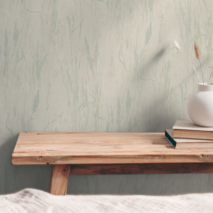 Grastapete Creme-Grün-Blau – Sanftes Naturmotiv mit frischer Farbnote - WA492670