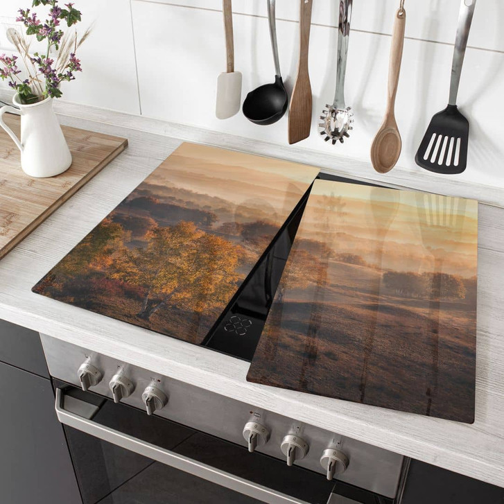 Herdabdeckplatte Birkenbäume im goldenen Morgentau - Cui - WA456170