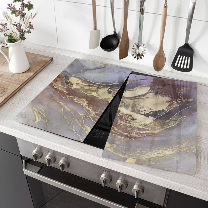 Herdabdeckplatte Marmor-Optik - Edle Strukturen in Gold und Violett - Shelest - WA472207