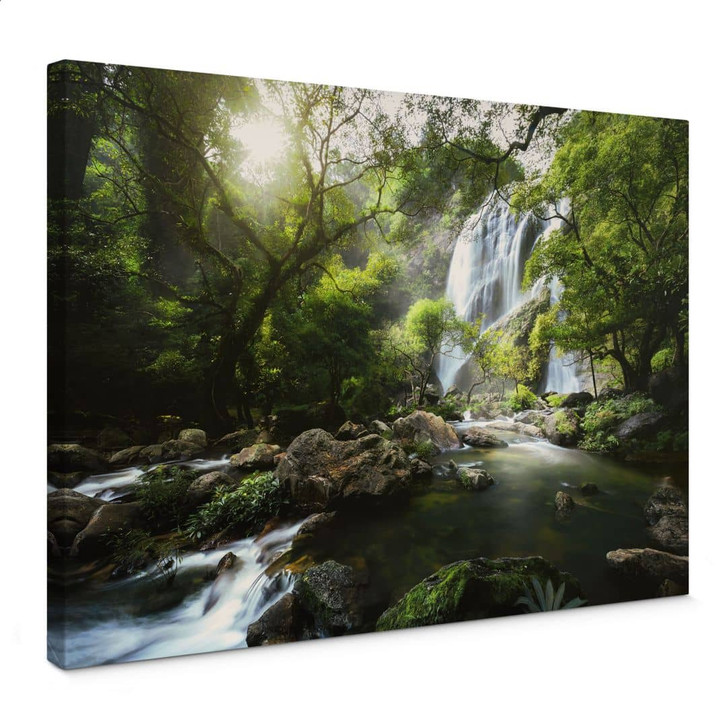 Leinwandbild Wasserfall im Wald - Naturfotografie - Foto - WA402401