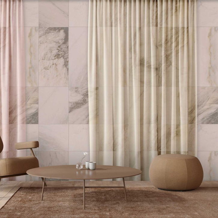 Marmor-Tapete mit Texturdrapierung in Creme-Rosé - Vliestapete für edles Ambiente - WA386030