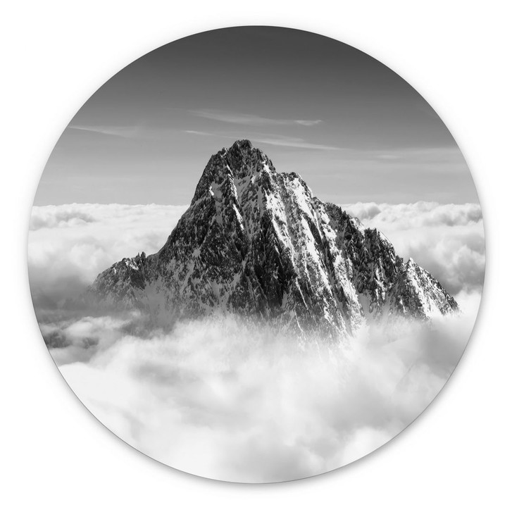 Wandbild Bergspitze über den weissen Wolken - Alu-Dibond - Rund - WA422877