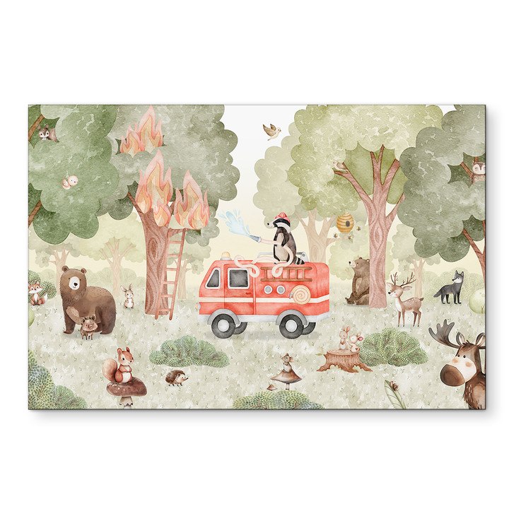 Wandbild Tier-Feuerwehr im Wald - Oliver Robins - Alu-Dibond - WA514973