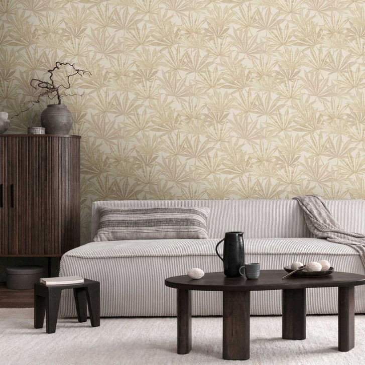 Blätter-Tapete Beige Creme - Vliestapete mit grossem Blattmuster in Naturtönen - WA458960