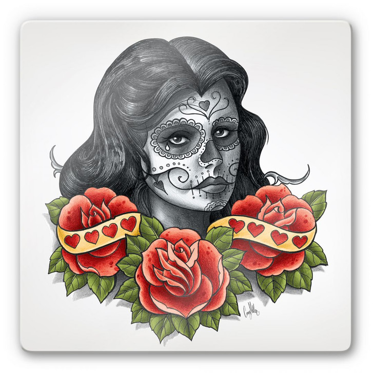 Glasbild LA Ink Frau mit Sugar Skull - WA124422