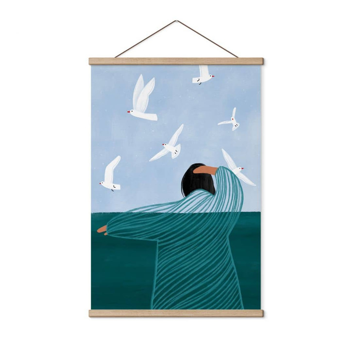 Stoffbild Frau mit Möwen am Meer - Müller - WA500032