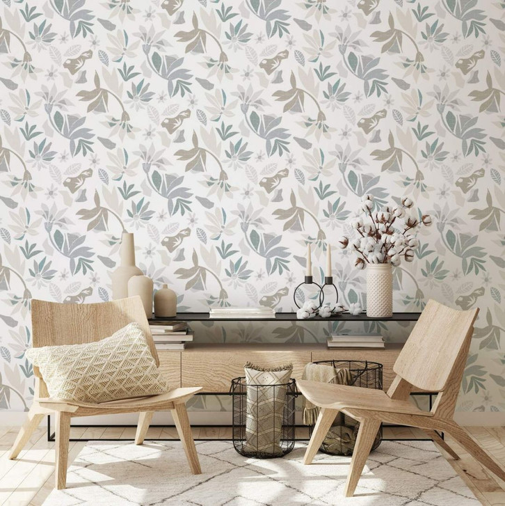 Vliestapete in abstraktem Blumenmotiv weiss, grau Floral - WA445813